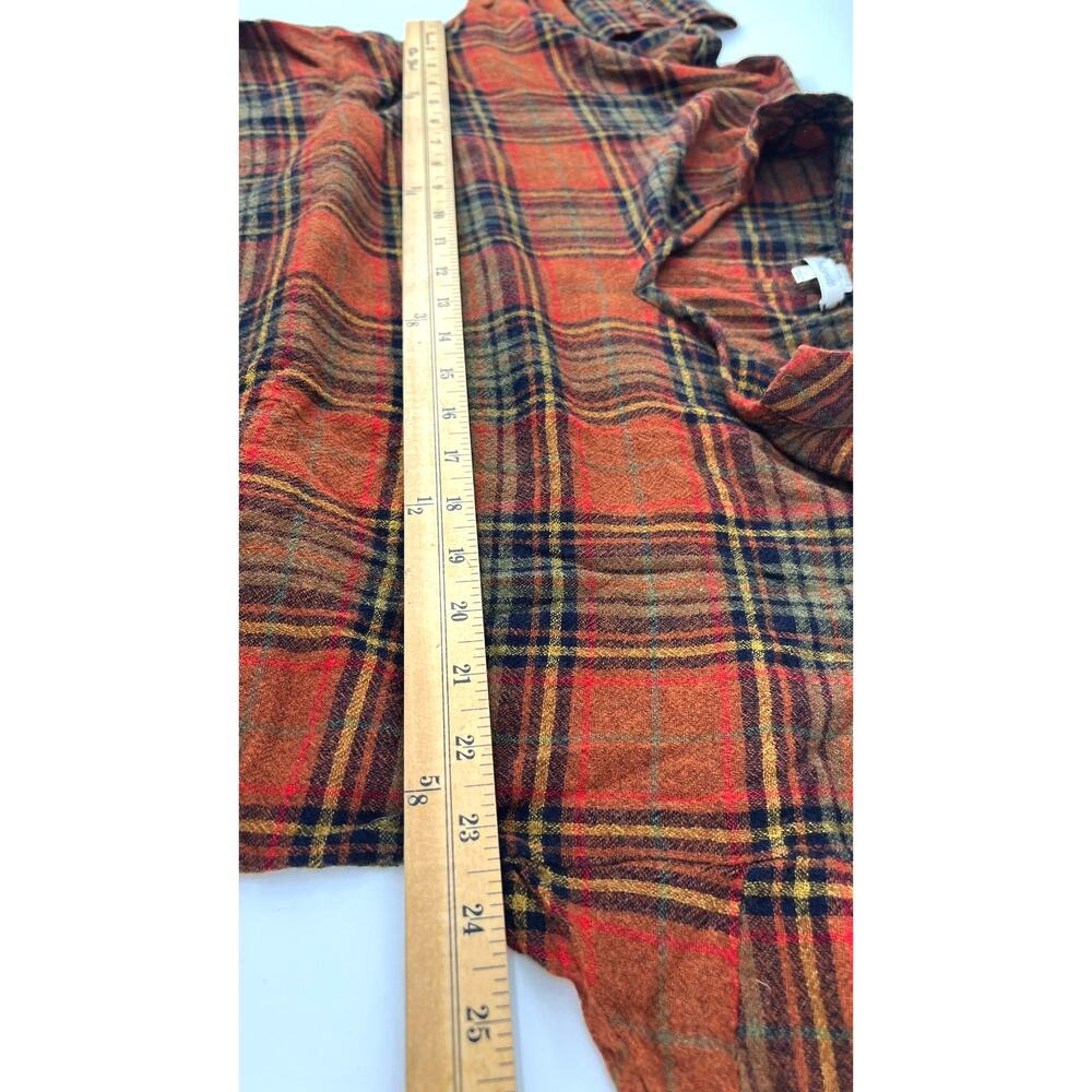 Madewell Plaid Flannel Split-Neck Pullover Blouse Size Large Rust Brown - Picture 8 of 10